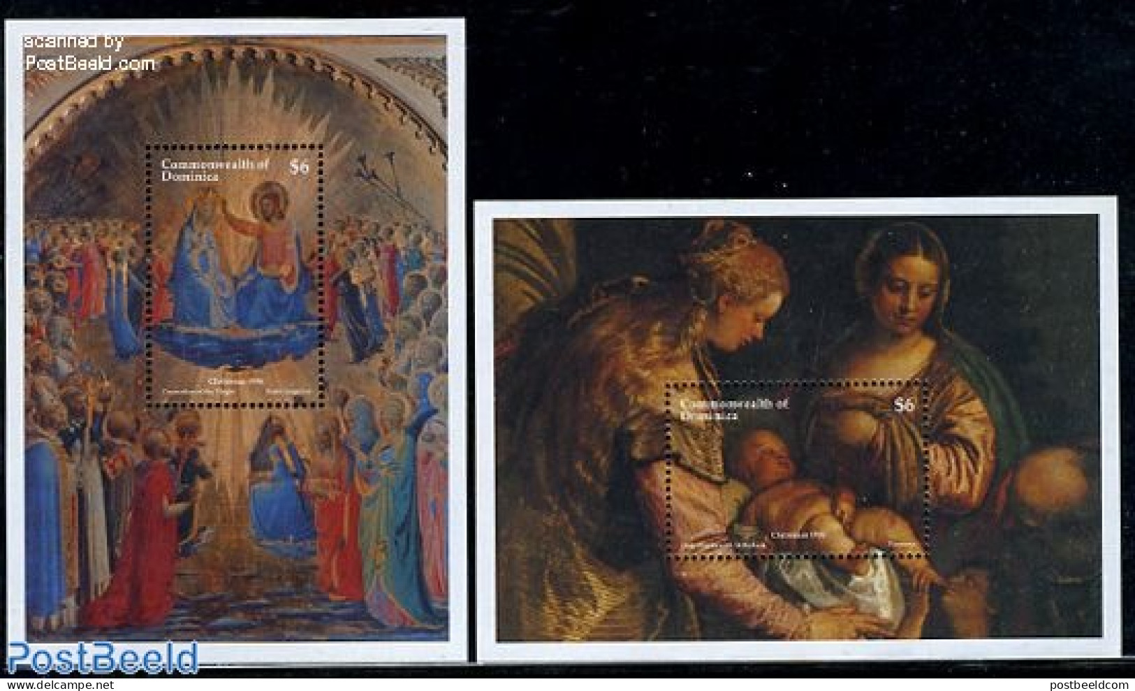 Dominica 1996 Christmas 2 S/s, Mint NH, Religion - Christmas - Art - Paintings - Noël