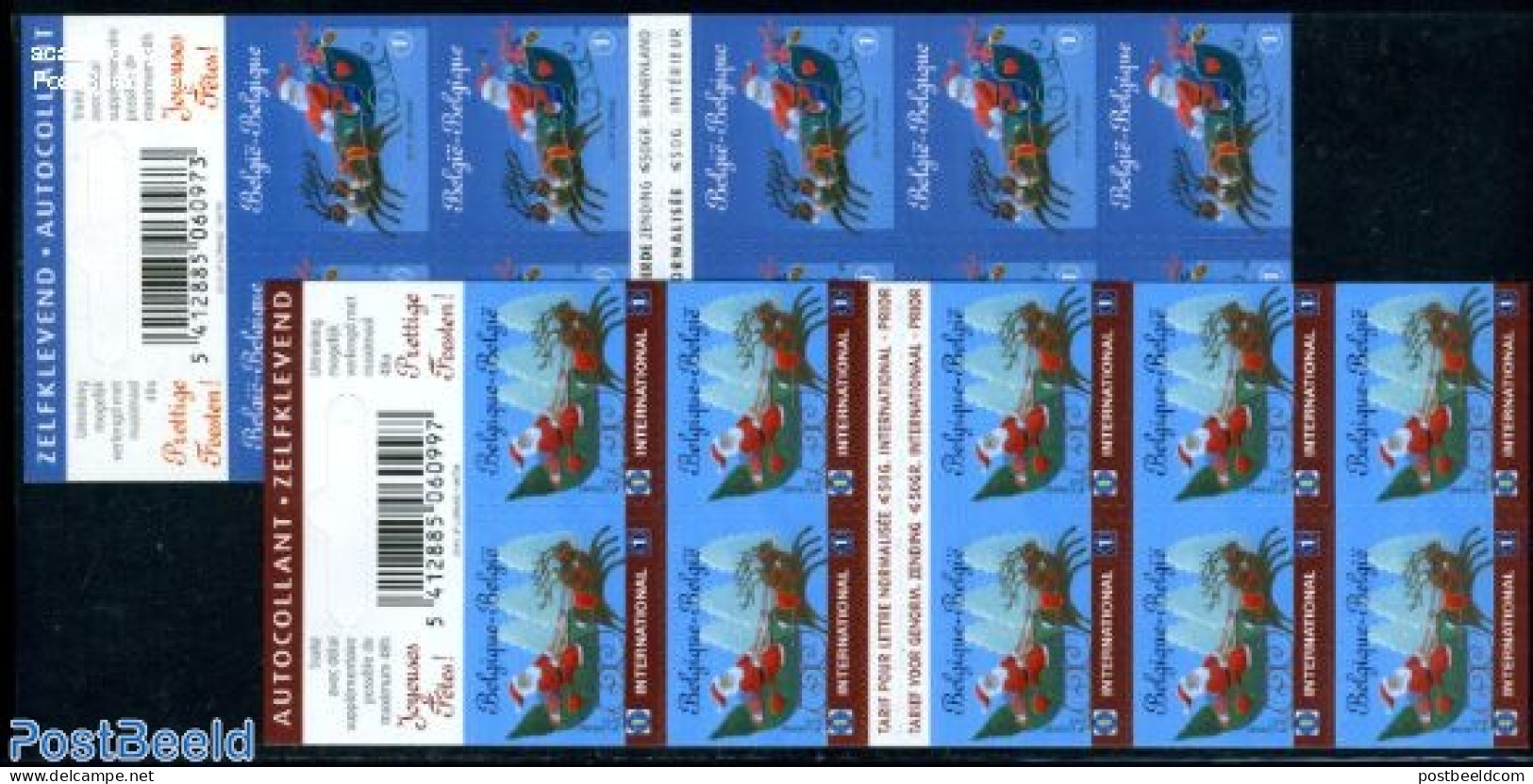 Belgium 2010 Christmas 2 Foil Booklets, Mint NH, Religion - Christmas - Stamp Booklets - Ongebruikt