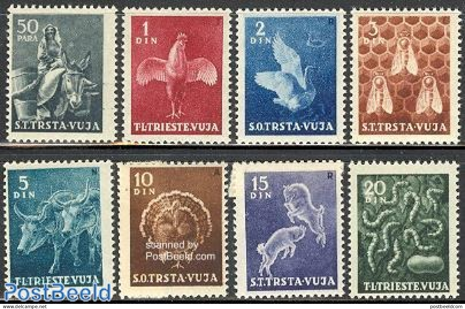 Trieste B-Zone 1950 Domestic Animals 8v, Mint NH, Nature - Animals (others & Mixed) - Bees - Birds - Cattle - Insects .. - Sonstige & Ohne Zuordnung