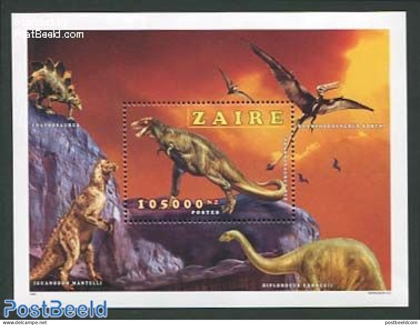 Congo Dem. Republic, (zaire) 1996 Tyrannosaurus S/s, Mint NH, Nature - Prehistoric Animals - Préhistoriques