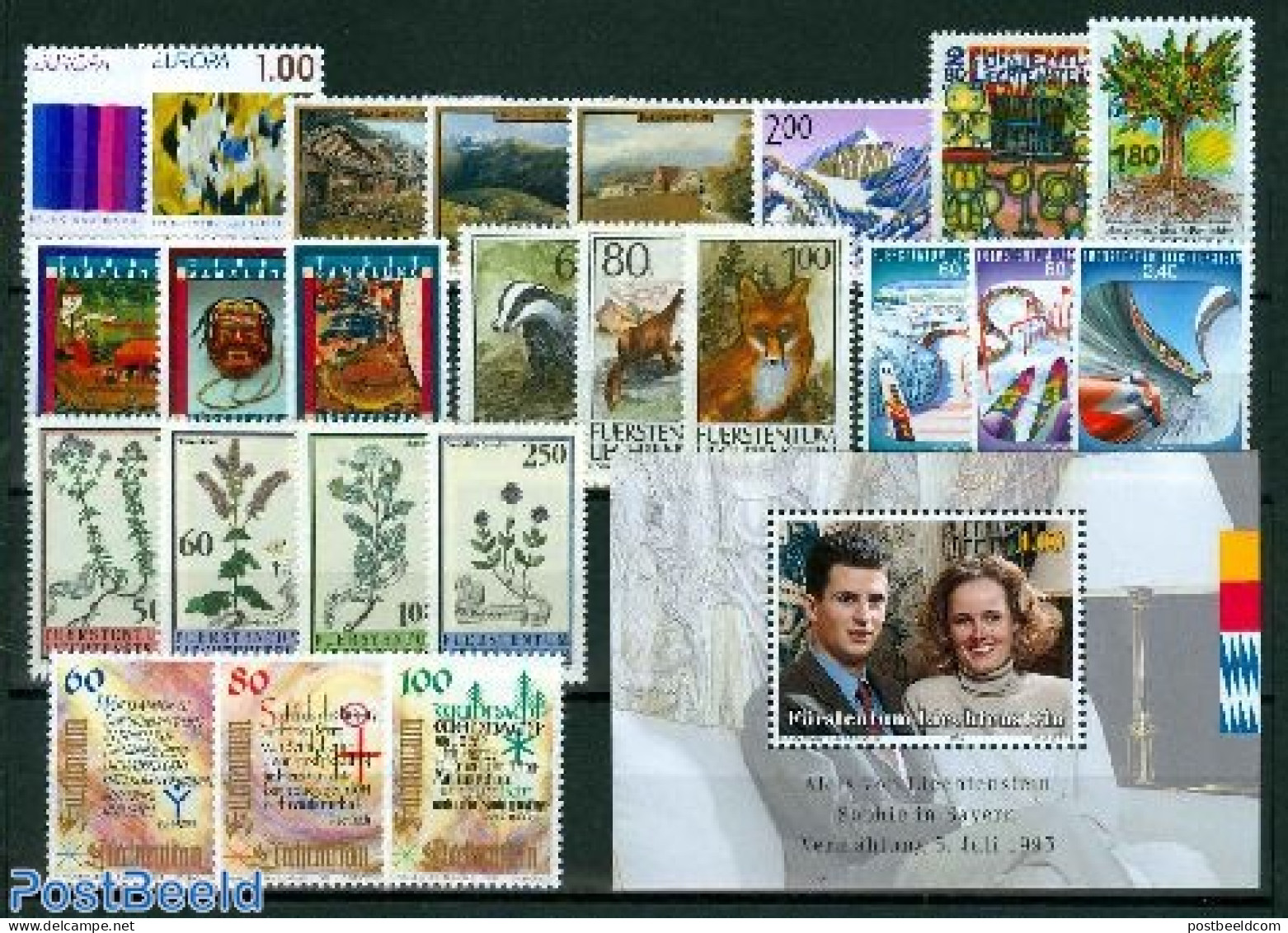 Liechtenstein 1993 Yearset 1993, Complete, 24v + 1s/s, Mint NH, Various - Yearsets (by Country) - Unused Stamps