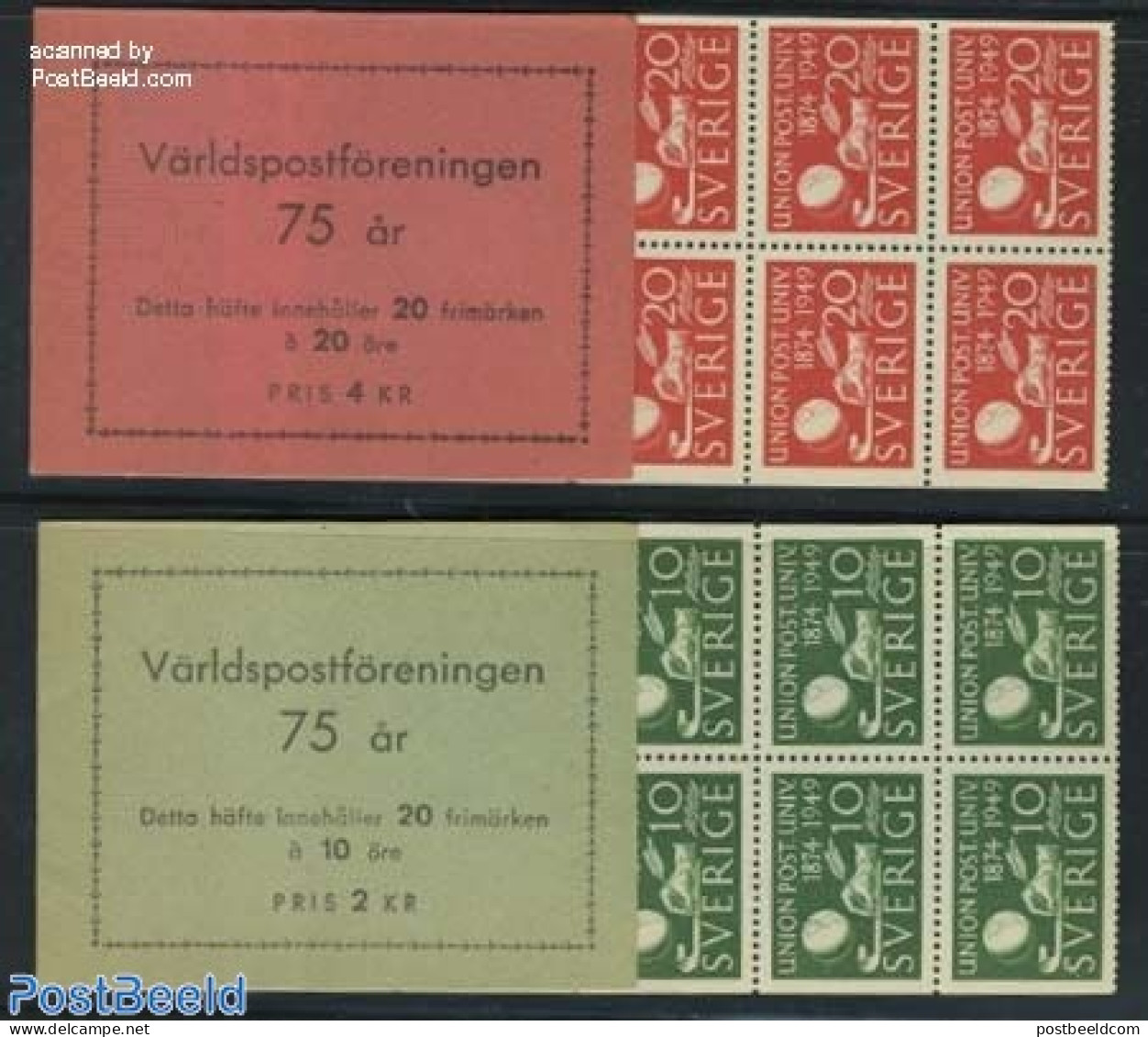 Sweden 1949 75 Years UPU 2 Booklets, Mint NH, Stamp Booklets - U.P.U. - Nuovi