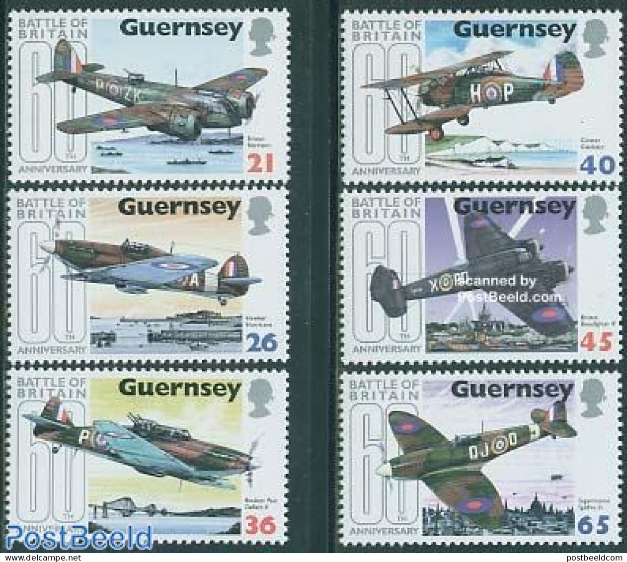 Guernsey 2000 Battle Of Britain 6v, Mint NH, Transport - Aircraft & Aviation - Airplanes