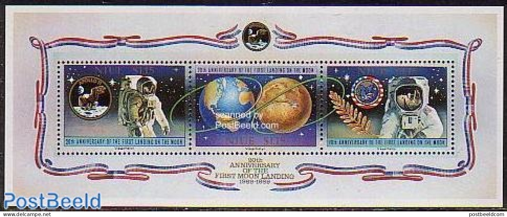 Niue 1989 Moonlanding Anniversary S/s, Mint NH, Transport - Various - Space Exploration - Maps - Geografía