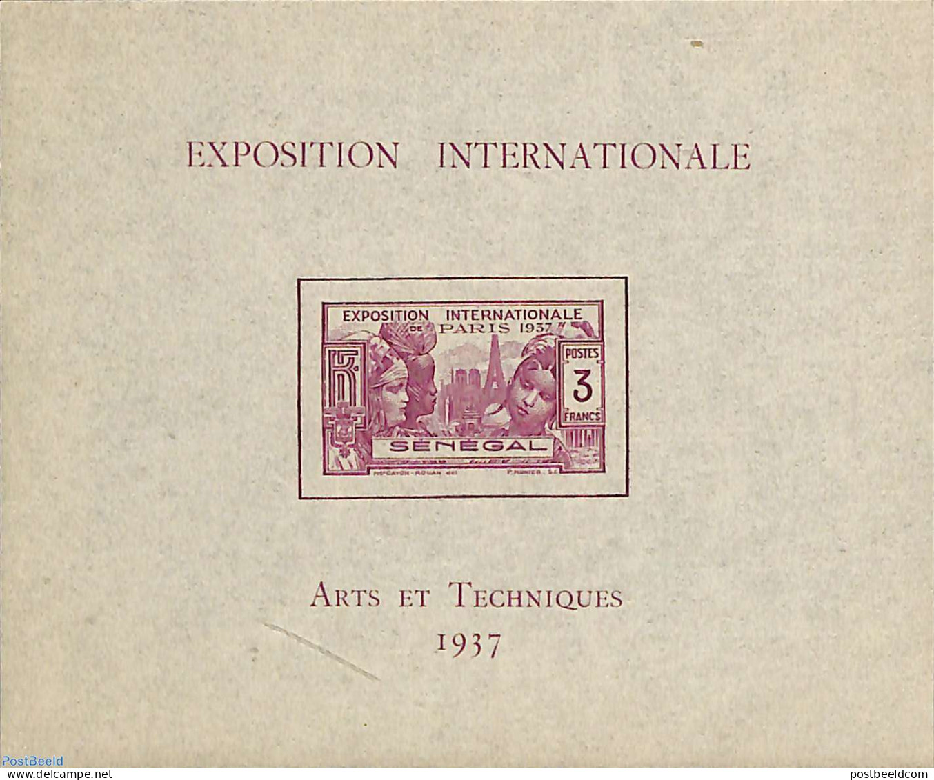 Senegal 1937 Paris Expo S/s, Unused (hinged) - Sénégal (1960-...)