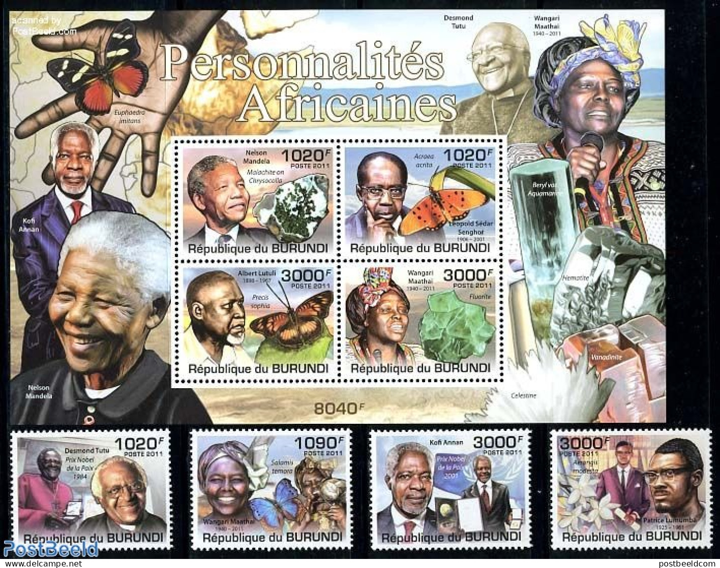 Burundi 2011 African Personalities 4v + S/s, Mint NH, History - Nature - Religion - Geology - Nobel Prize Winners - Po.. - Prix Nobel