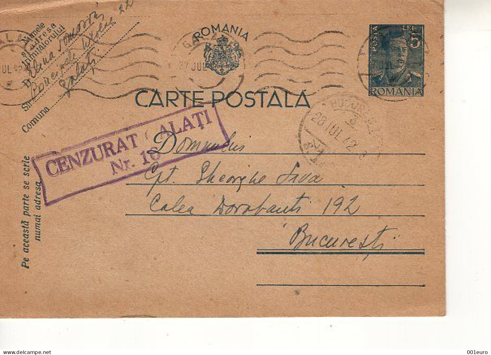 ROMANIA 1942: CENSORED MAIL, Used Prepaid Postal Stationery Card - Registered Shipping! - Interi Postali