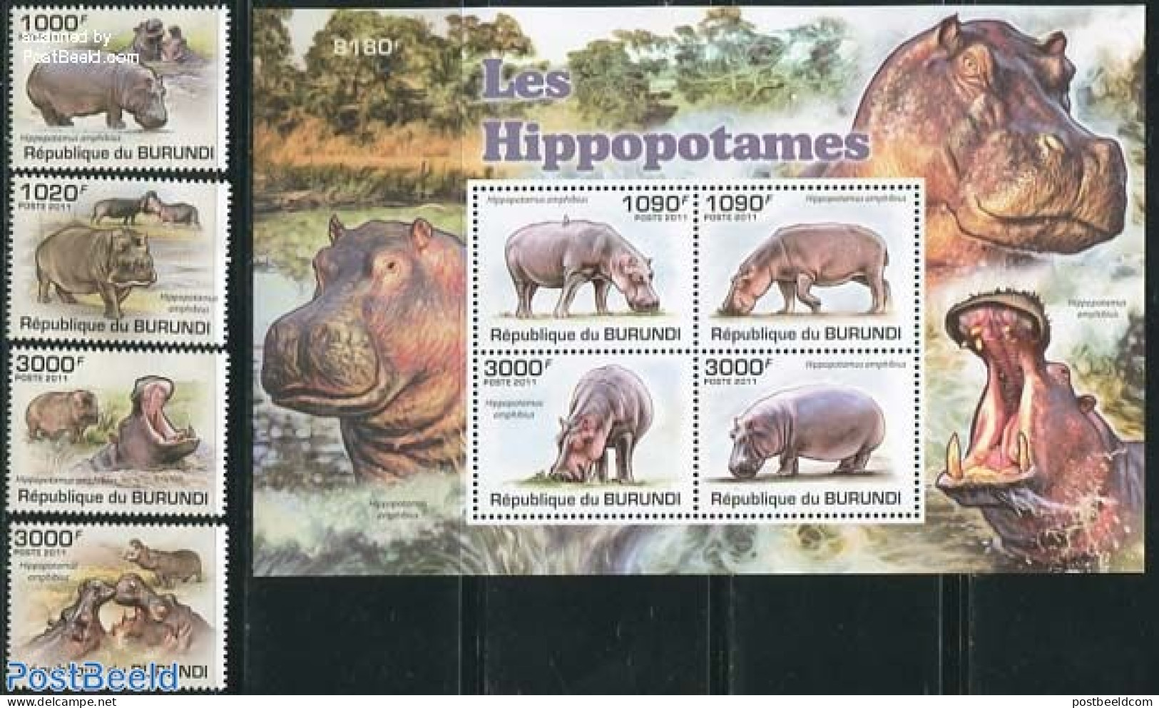 Burundi 2011 Hippos 4v + S/s, Mint NH, Nature - Animals (others & Mixed) - Hippopotamus - Otros & Sin Clasificación