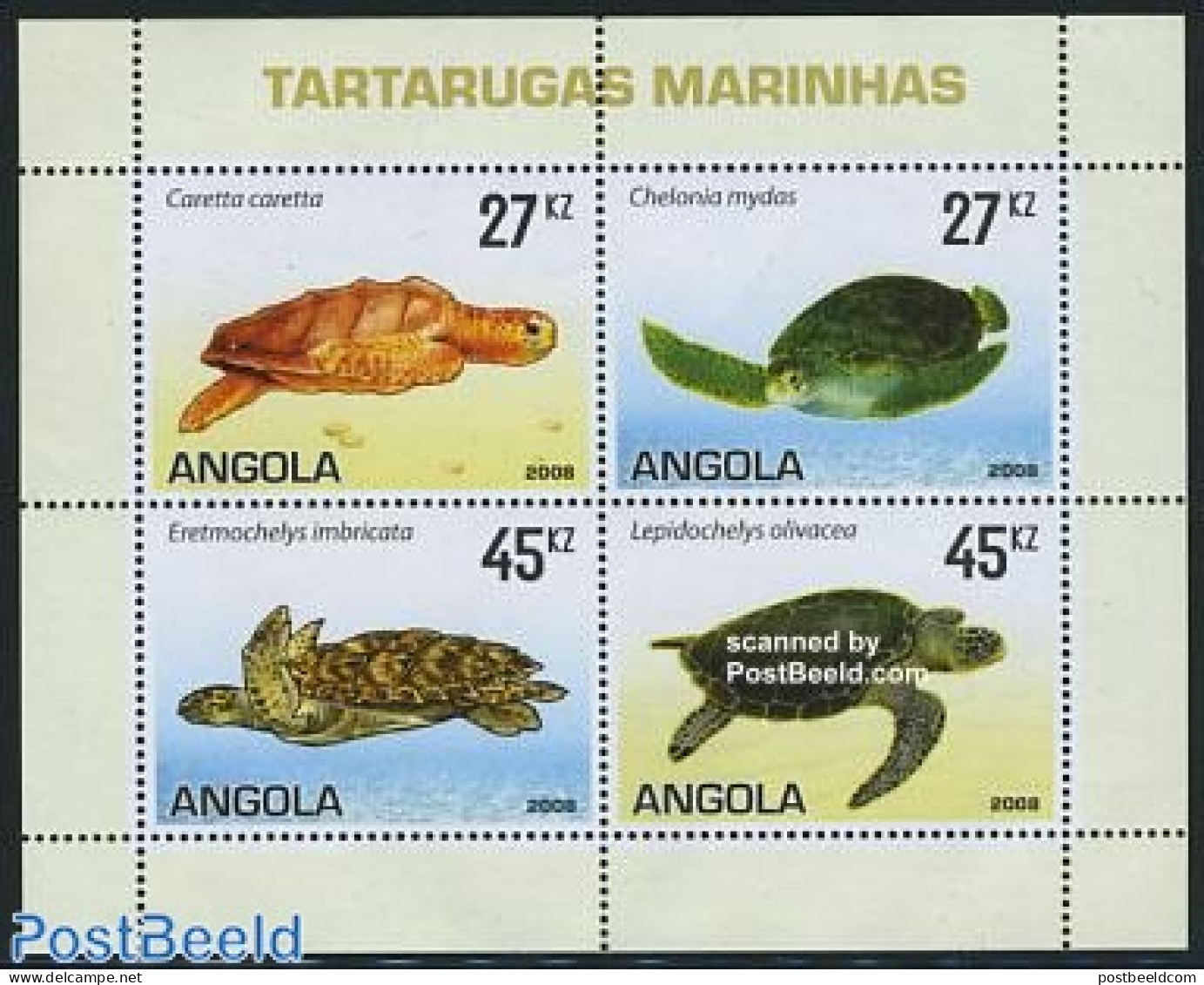 Angola 2007 Turtles 4v M/s, Mint NH, Nature - Animals (others & Mixed) - Reptiles - Turtles - Angola