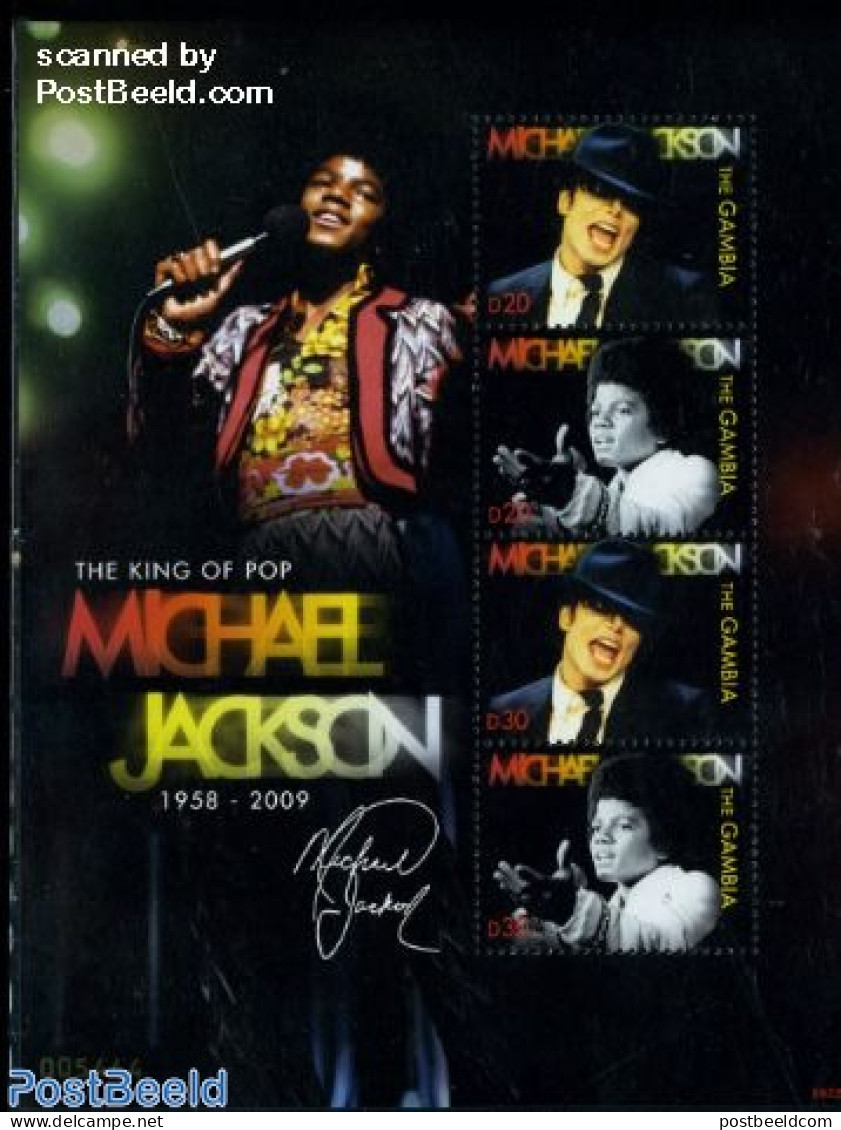 Gambia 2009 Michael Jackson 4v M/s, Mint NH, Performance Art - Michael Jackson - Music - Popular Music - Música