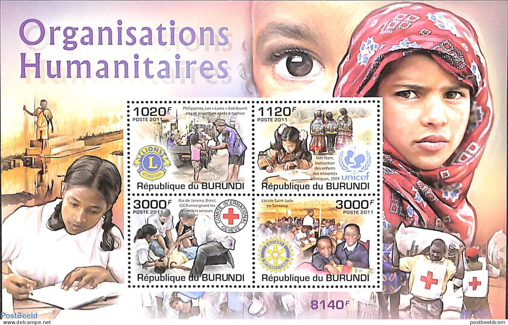 Burundi 2011 Humanitary Organisations 4v M/s, Mint NH, Health - History - Various - Red Cross - Unicef - Lions Club - .. - Red Cross