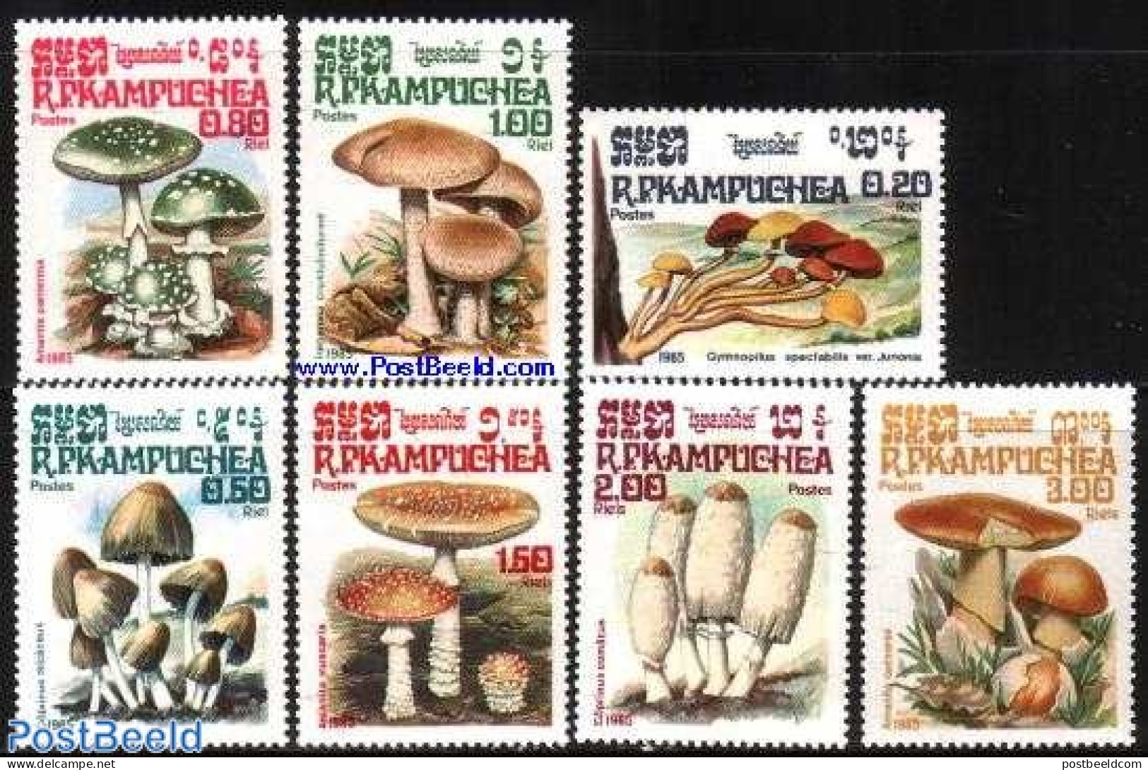 Cambodia 1985 Mushrooms 7v, Mint NH, Nature - Mushrooms - Hongos