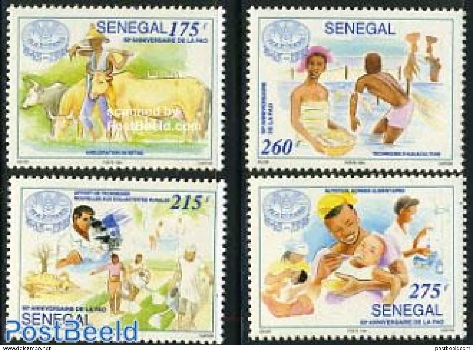 Senegal 1995 50 Years FAO 4v, Mint NH, Health - Nature - Various - Food & Drink - Cattle - Water, Dams & Falls - Agric.. - Alimentation