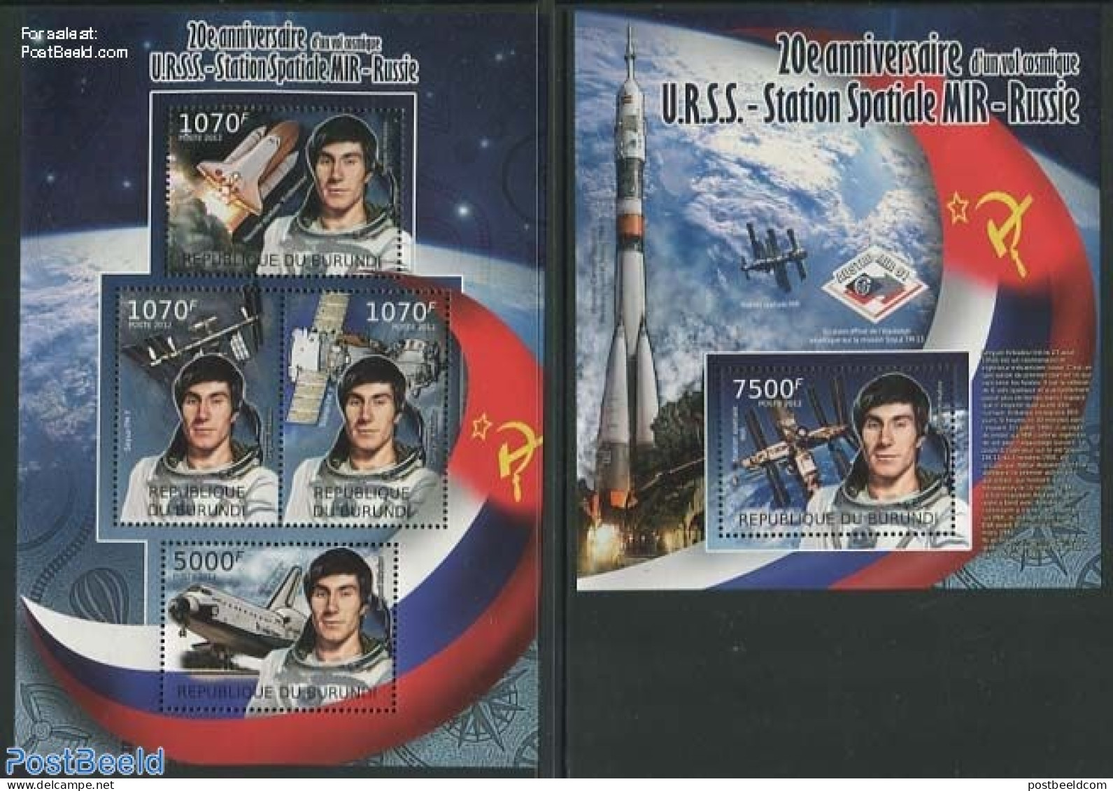 Burundi 2012 Russian Space Flights 2 S/s, Mint NH, Transport - Space Exploration - Andere & Zonder Classificatie