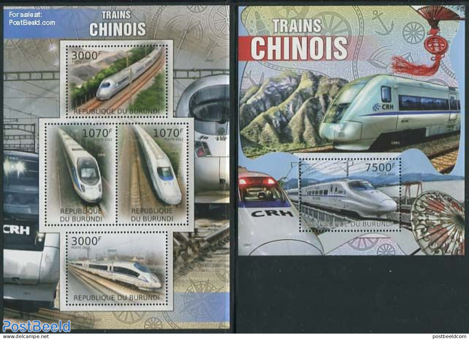 Burundi 2012 Chinese Trains 2 S/s, Mint NH, Transport - Railways - Trains