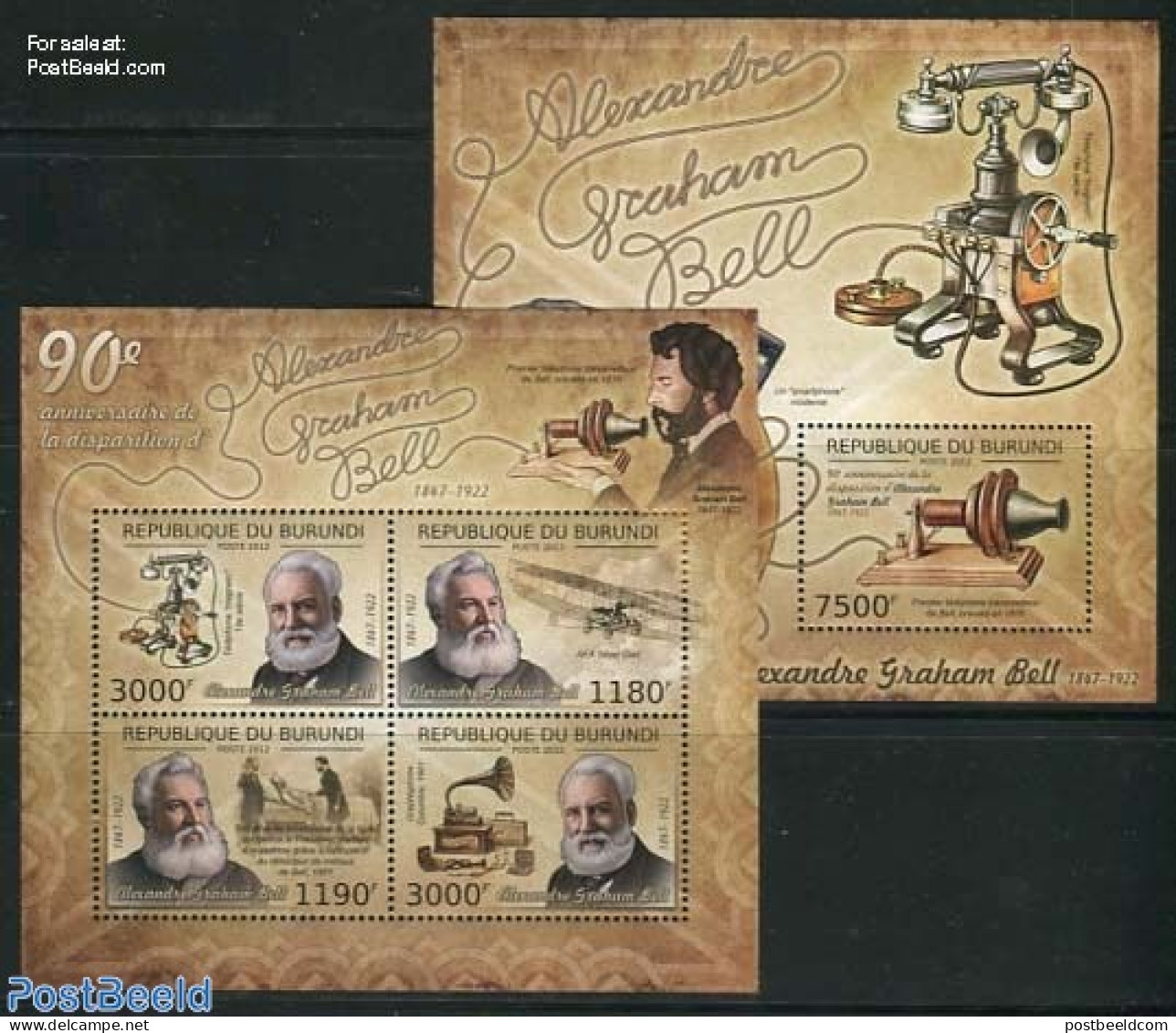 Burundi 2012 Alexander Graham Bell 2 S/s, Mint NH, Science - Transport - Inventors - Telecommunication - Telephones - .. - Télécom