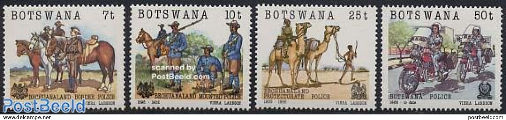 Botswana 1985 Police Centenary 4v, Mint NH, Nature - Transport - Various - Camels - Horses - Motorcycles - Police - Motorfietsen