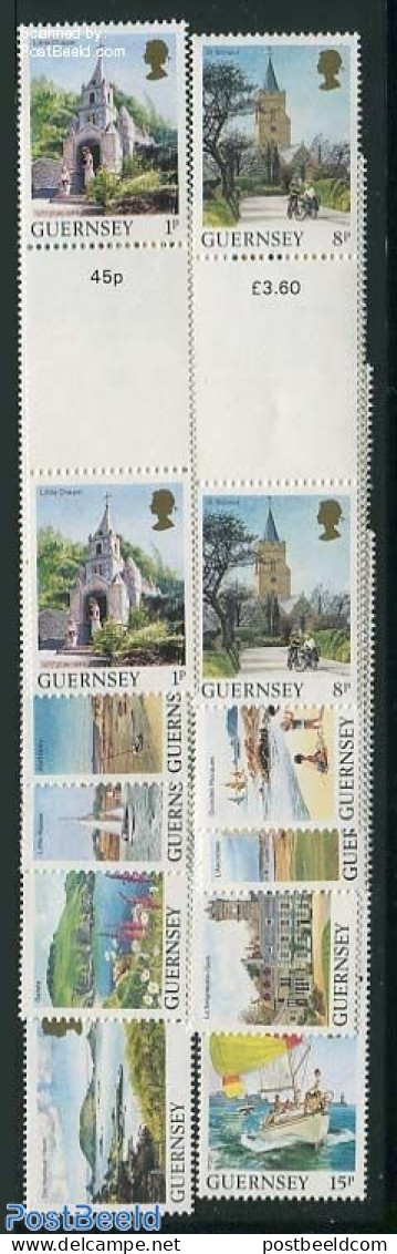 Guernsey 1985 Definitives 10 Gutter Pairs, Mint NH, Religion - Sport - Transport - Churches, Temples, Mosques, Synagog.. - Kerken En Kathedralen