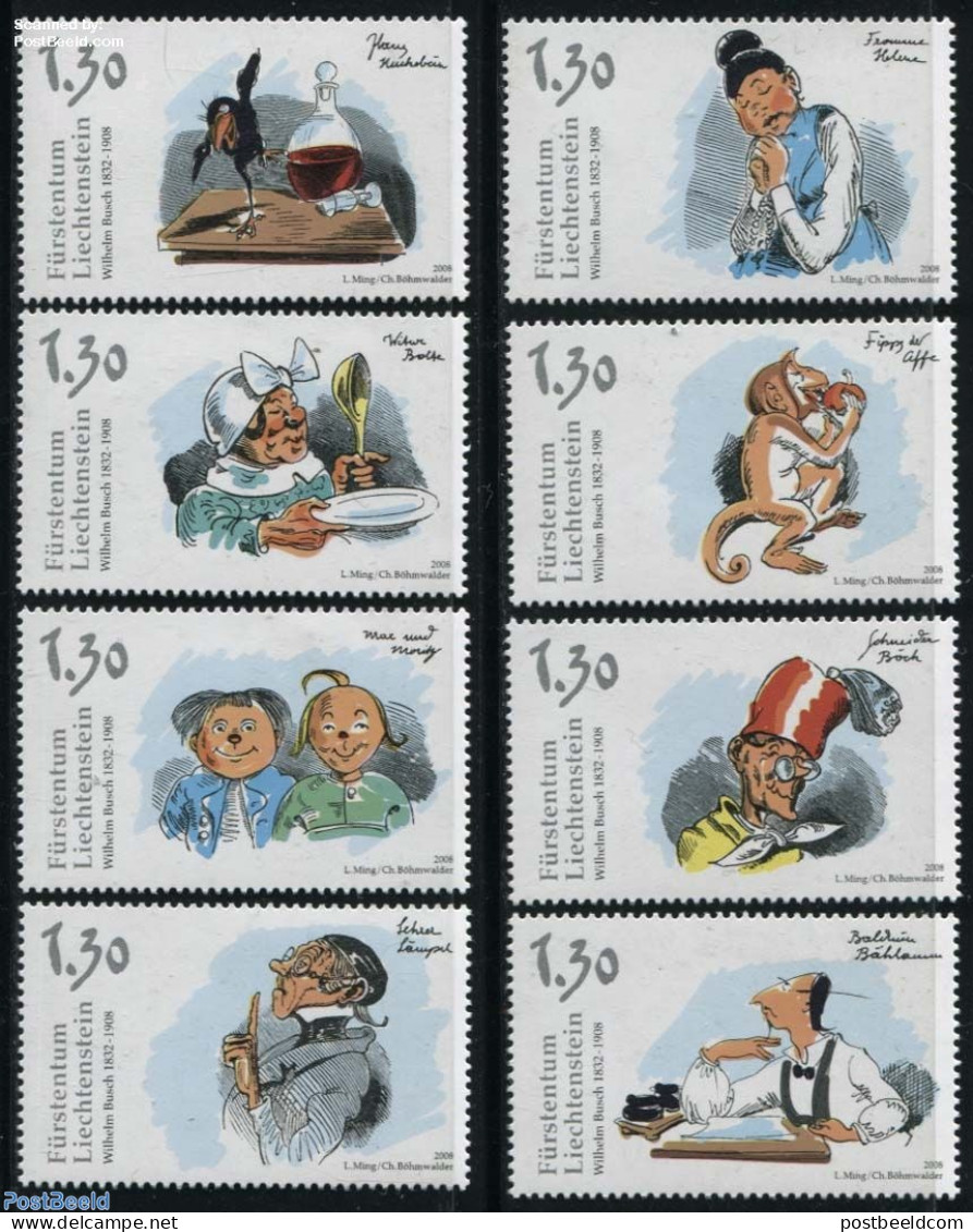 Liechtenstein 2008 Wilhelm Bush 8v, Mint NH, Art - Children's Books Illustrations - Unused Stamps