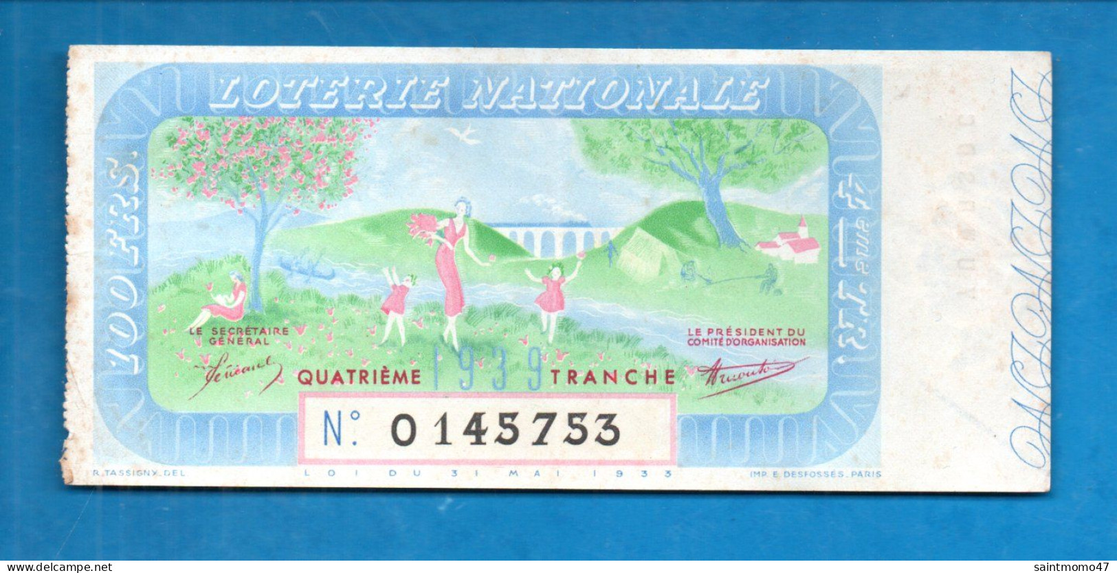 FRANCE . LOTERIE NATIONALE . 1939 - Ref. N°13020 - - Billets De Loterie