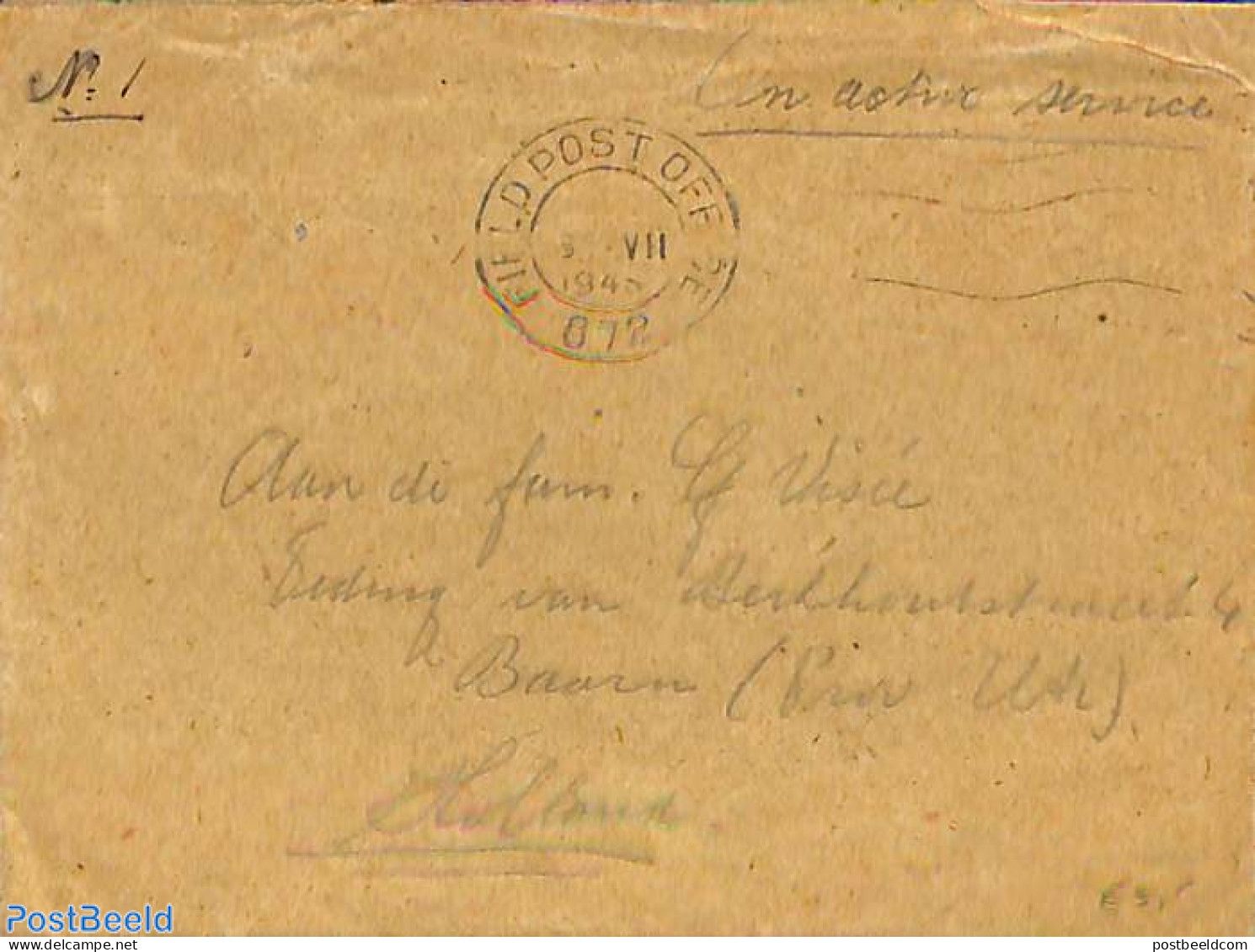 Great Britain 1945 FIELDPOST To The Royal Dutch Steamboot Society, Postal History - Brieven En Documenten