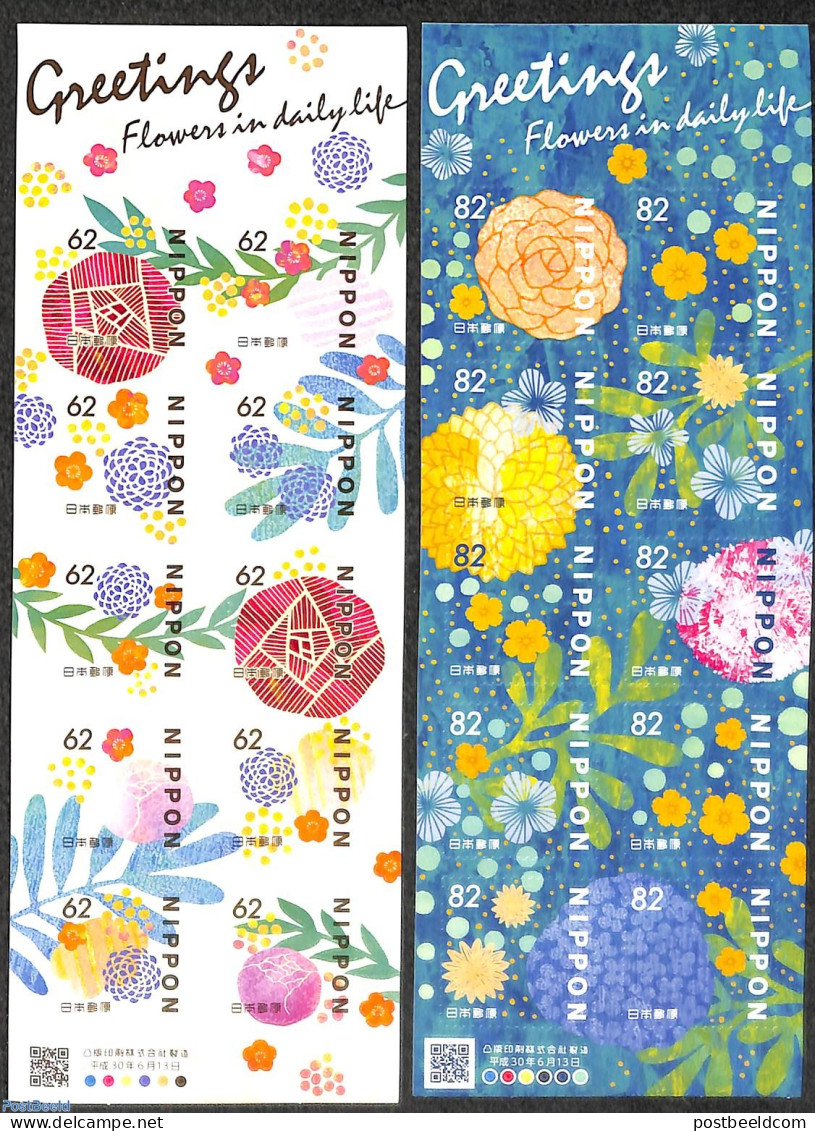 Japan 2018 Flowers 2 M/s S-a, Mint NH, Nature - Flowers & Plants - Unused Stamps