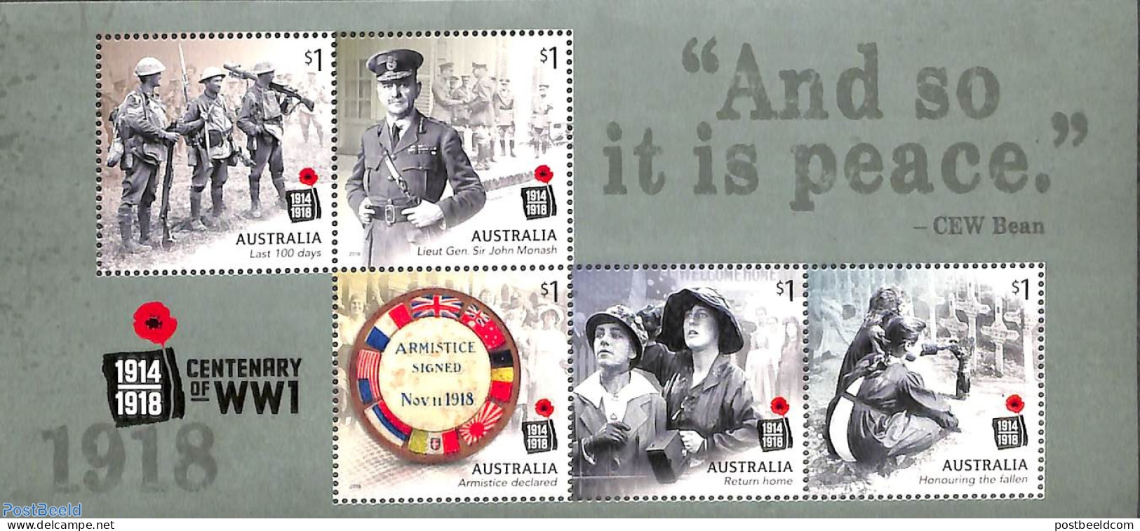Australia 2018 World War I 5v M/s, Mint NH, History - World War I - Ungebraucht