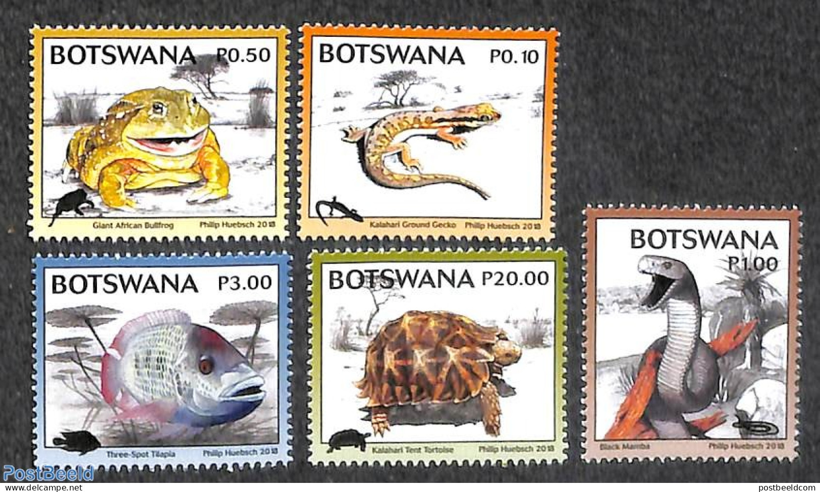 Botswana 2018 Reptiles & Fish 5v , Mint NH, Nature - Fish - Frogs & Toads - Reptiles - Snakes - Turtles - Vissen
