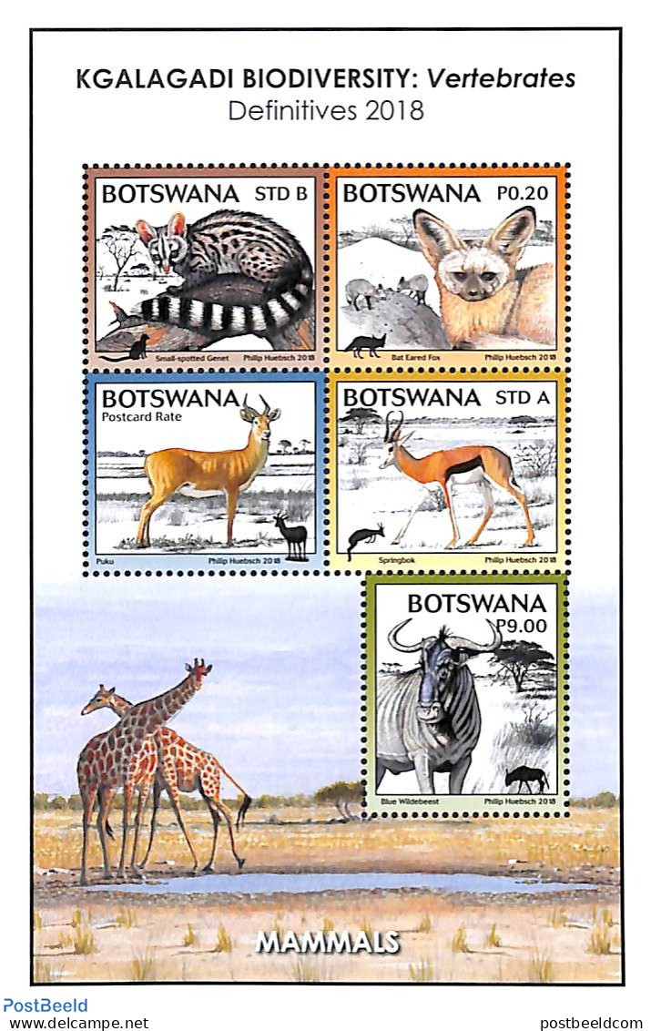 Botswana 2018 Mammals 5v M/s, Mint NH, Nature - Animals (others & Mixed) - Wild Mammals - Botswana (1966-...)