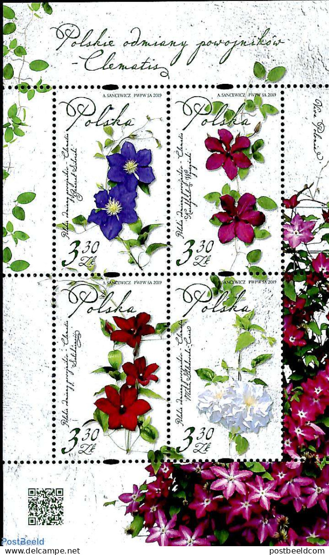 Poland 2019 Clematis 4v M/s, Mint NH, Nature - Flowers & Plants - Nuovi