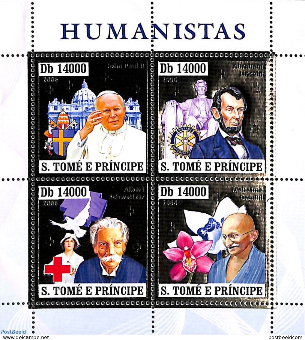 Sao Tome/Principe 2006 Philantrops 4v M/s, Silver, Mint NH, Health - History - Nature - Religion - Various - Red Cross.. - Croix-Rouge