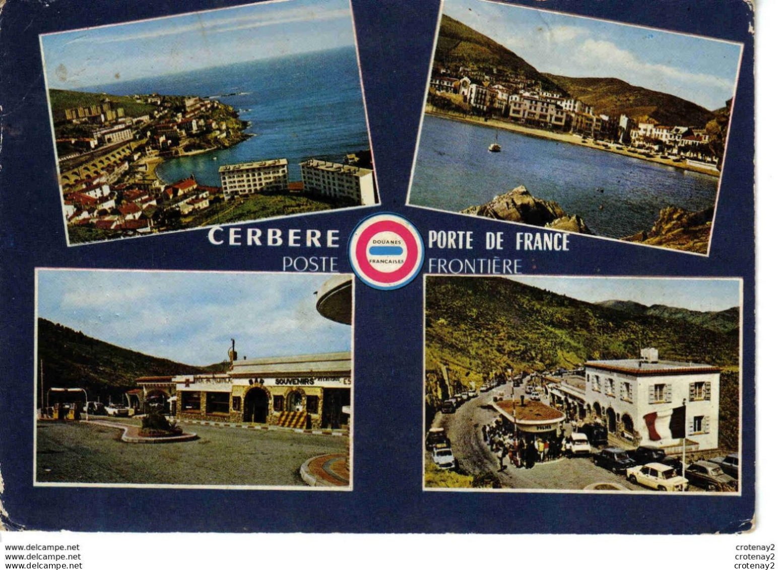 66 CERBERE Porte De France En 4 Vues Poste Frontière Douane Pompes à Essence Citroën DS Simca 1000 Renault R8 - Cerbere