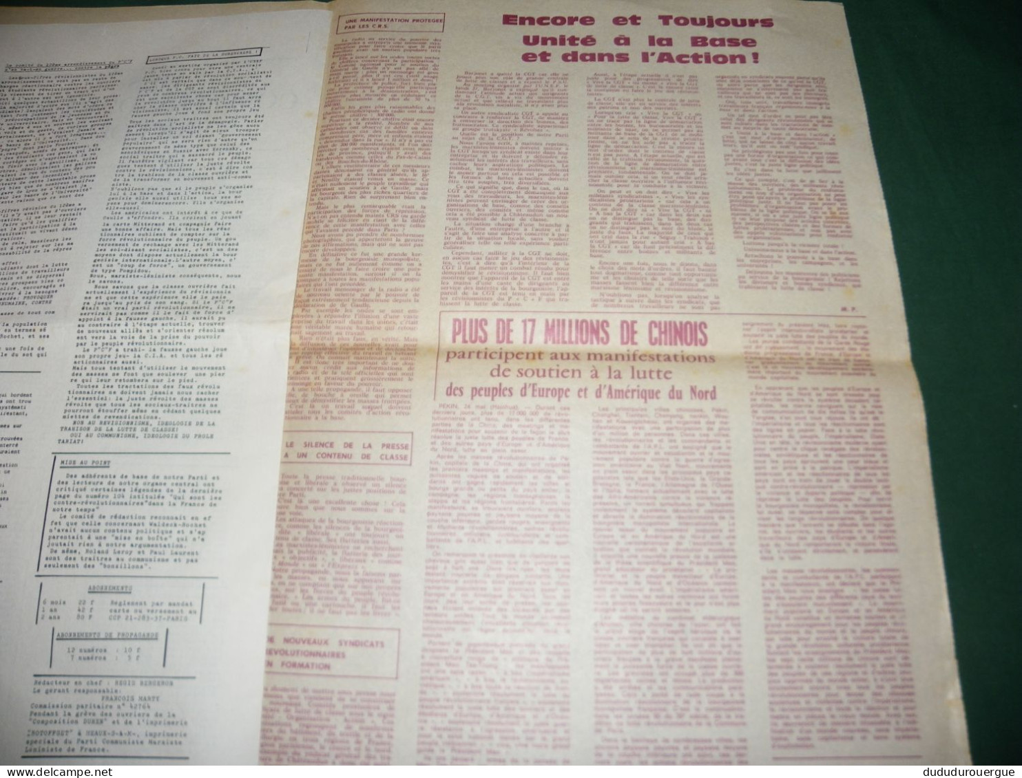 MAI 68 : " L HUMANITE NOUVELLE " ORGANE CENTRAL DU PARTI COMMUNISTE MARXISTE LENINISTE DE FRANCE : N ° SPECIAL - Desde 1950