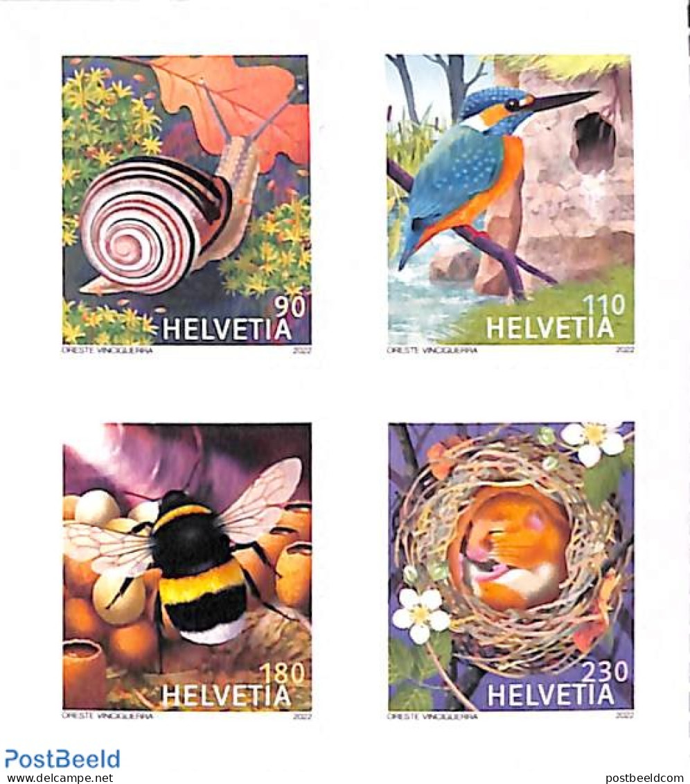 Switzerland 2022 Animals 4v S-a, Mint NH, Nature - Animals (others & Mixed) - Birds - Insects - Kingfishers - Unused Stamps