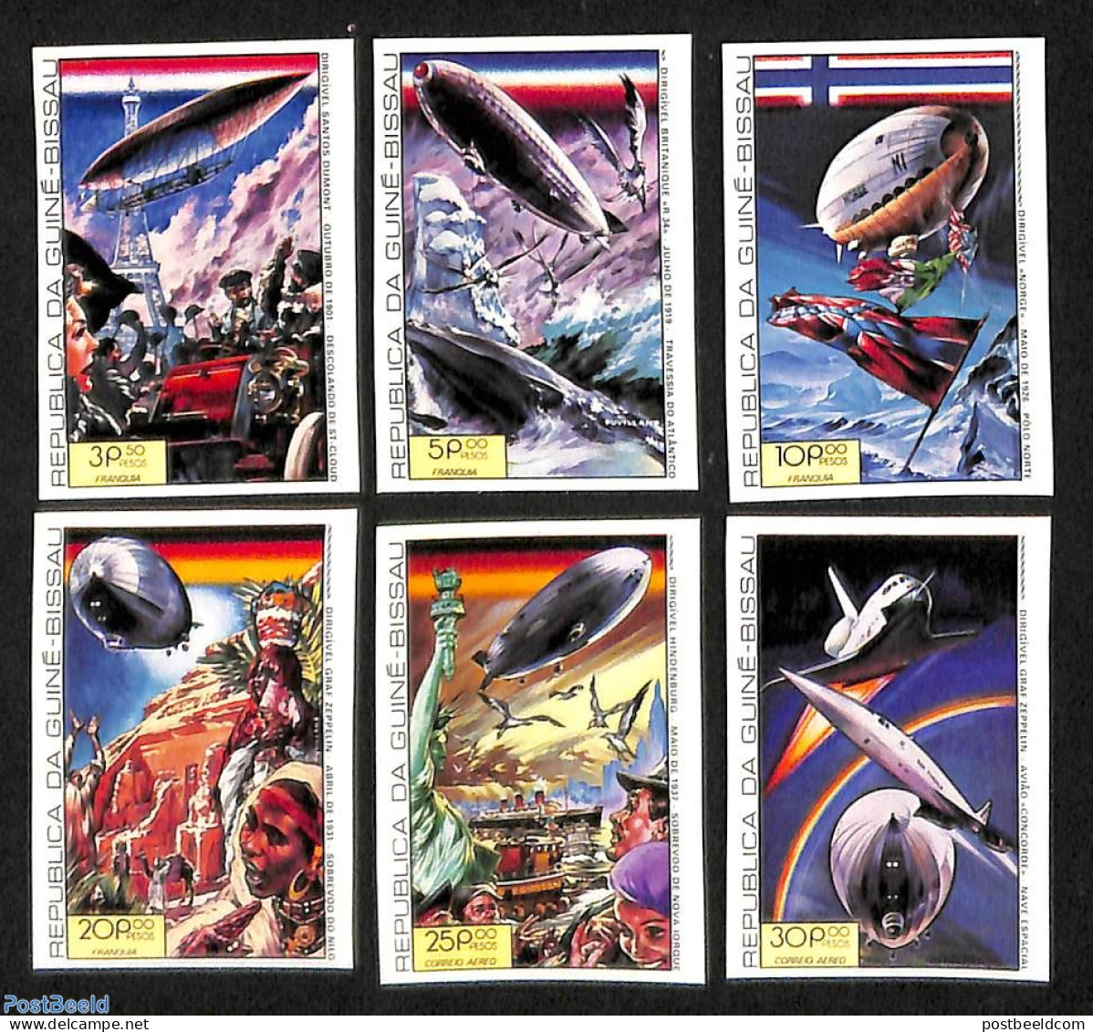 Guinea Bissau 1978 Zeppelins 6v, Imperforated, Mint NH, Transport - Space Exploration - Zeppelins - Zeppelins