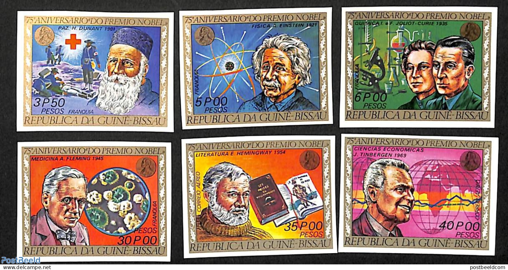 Guinea Bissau 1977 Nobel Prize Winners 6v, Imperforated, Mint NH - Guinea-Bissau