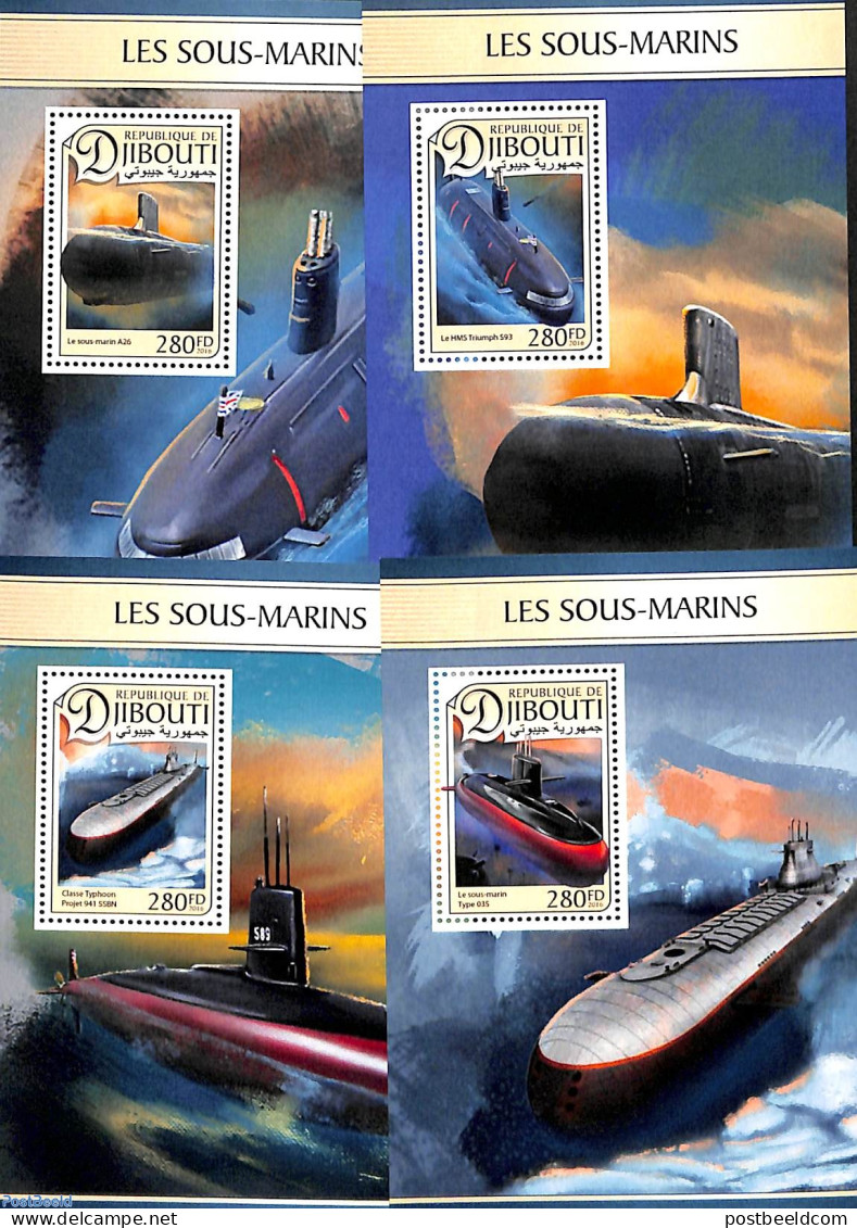 Djibouti 2016 Submarines 4 S/s, Mint NH, Transport - Ships And Boats - Barcos