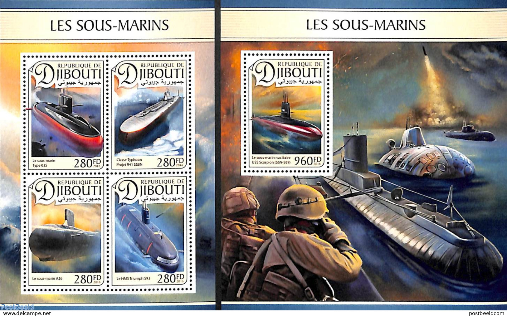 Djibouti 2016 Submarines 2 S/s, Mint NH, Transport - Ships And Boats - Barcos
