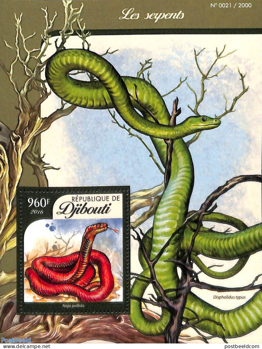 Djibouti 2016 Snakes S/s, Mint NH, Nature - Reptiles - Snakes - Djibouti (1977-...)
