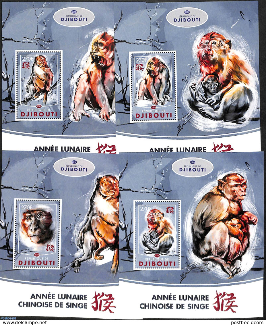 Djibouti 2016 Monkeys 4 S/s, Mint NH, Nature - Animals (others & Mixed) - Monkeys - Yibuti (1977-...)