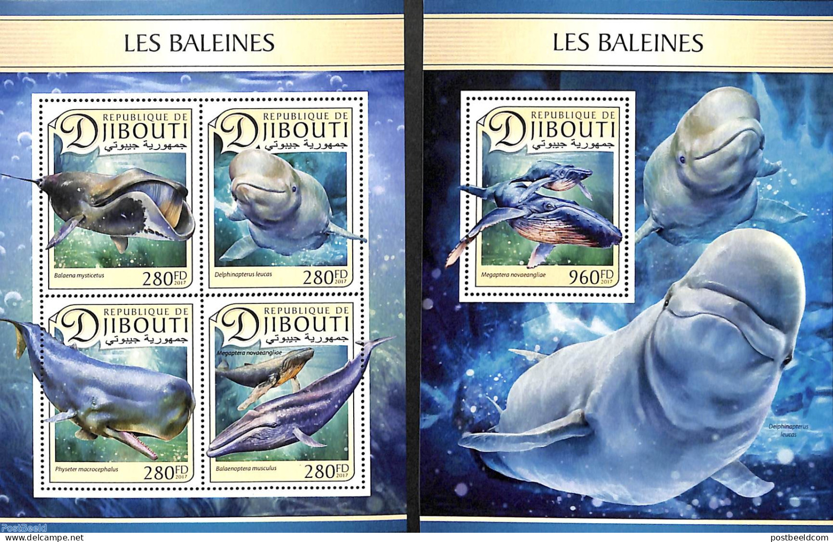 Djibouti 2017 Whales 2 S/s, Mint NH, Nature - Sea Mammals - Djibouti (1977-...)