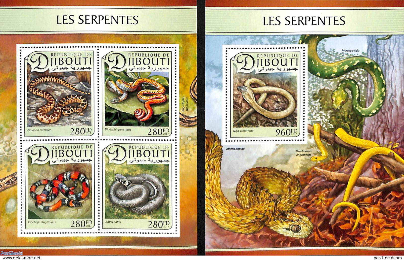 Djibouti 2017 Snakes 2 S/s, Mint NH, Nature - Reptiles - Snakes - Yibuti (1977-...)