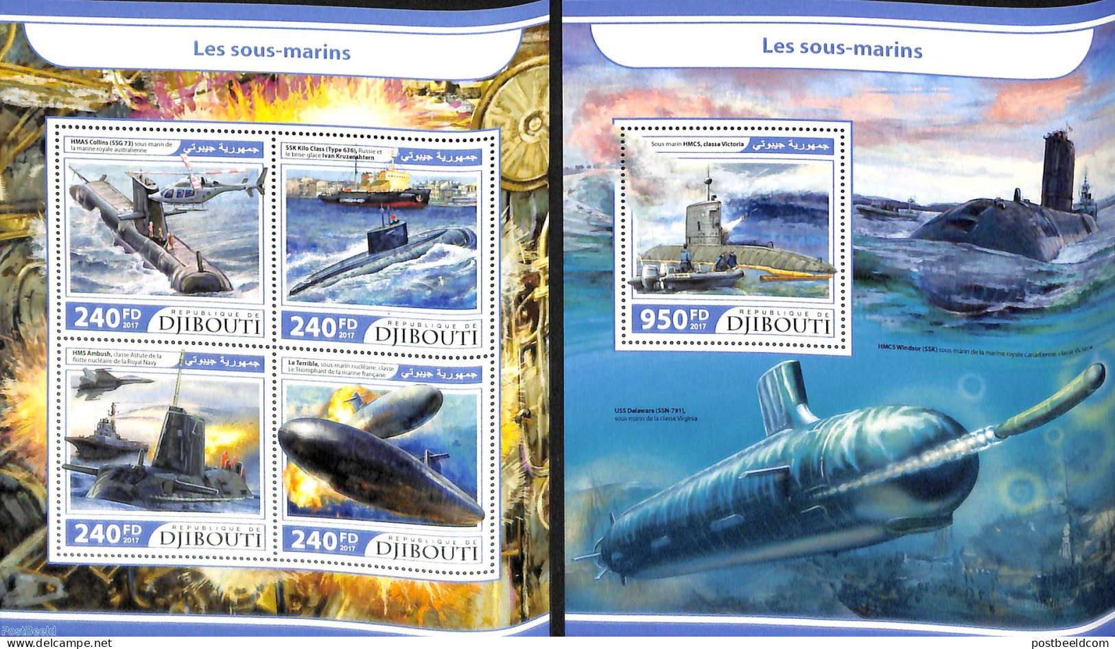 Djibouti 2017 Submarines 2 S/s, Mint NH, Transport - Ships And Boats - Schiffe