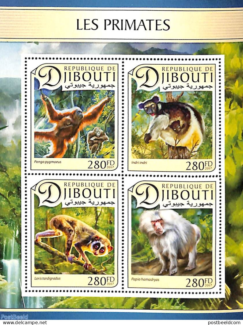 Djibouti 2017 Primates 4v M/s, Mint NH, Nature - Monkeys - Gibuti (1977-...)