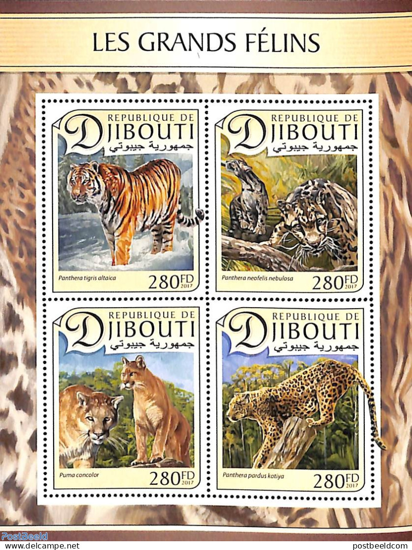 Djibouti 2017 Big Cats 4v M/s, Mint NH, Nature - Cat Family - Yibuti (1977-...)