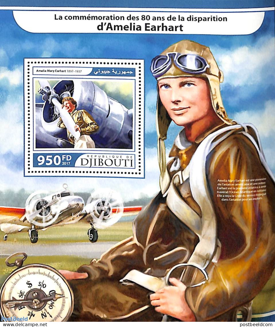 Djibouti 2017 Amelia Earhart S/s, Mint NH, Transport - Aircraft & Aviation - Airplanes