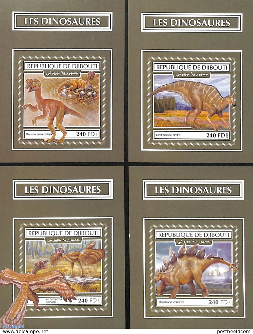Djibouti 2017 Dinosaurs 4 S/s, Imperforated, Mint NH, Nature - Prehistoric Animals - Préhistoriques