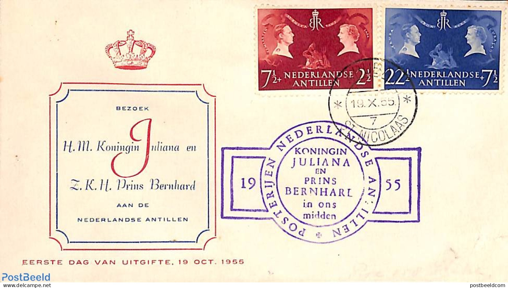 Netherlands Antilles 1955 Royal Visit 2v, FDC, Postal History, History - Kings & Queens (Royalty) - Familias Reales