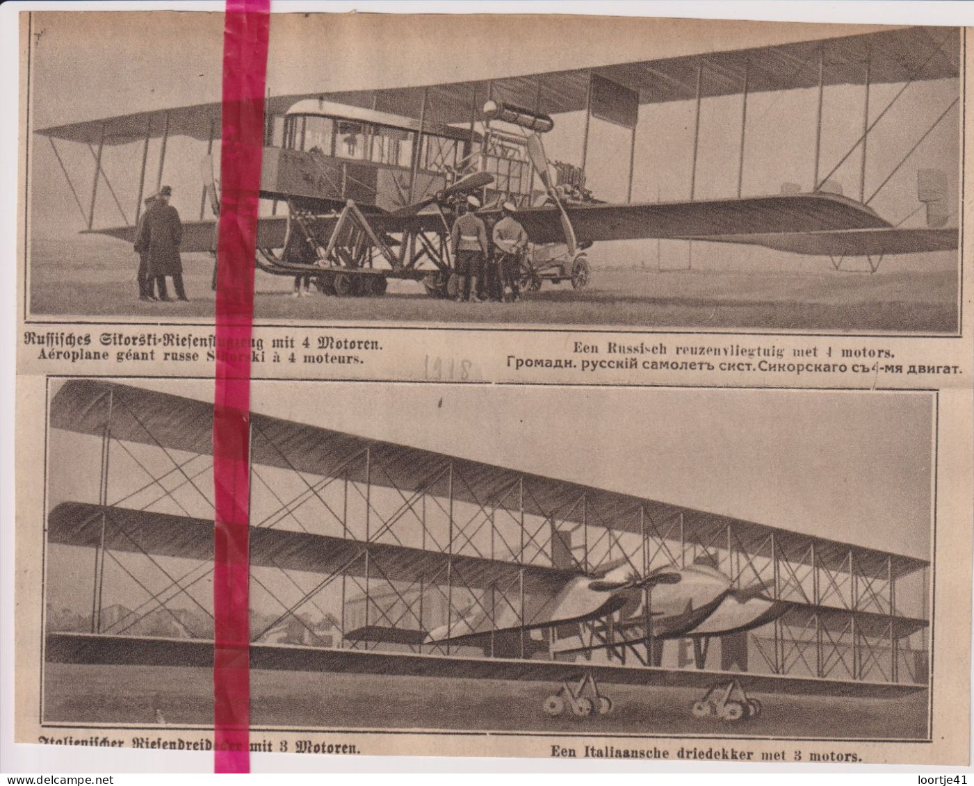 Oorlog Guerre 14/18 - Vliegtuig Avion Sikorski & Driedekker Italie - Orig. Knipsel Coupure Tijdschrift Magazine - 1918 - Unclassified