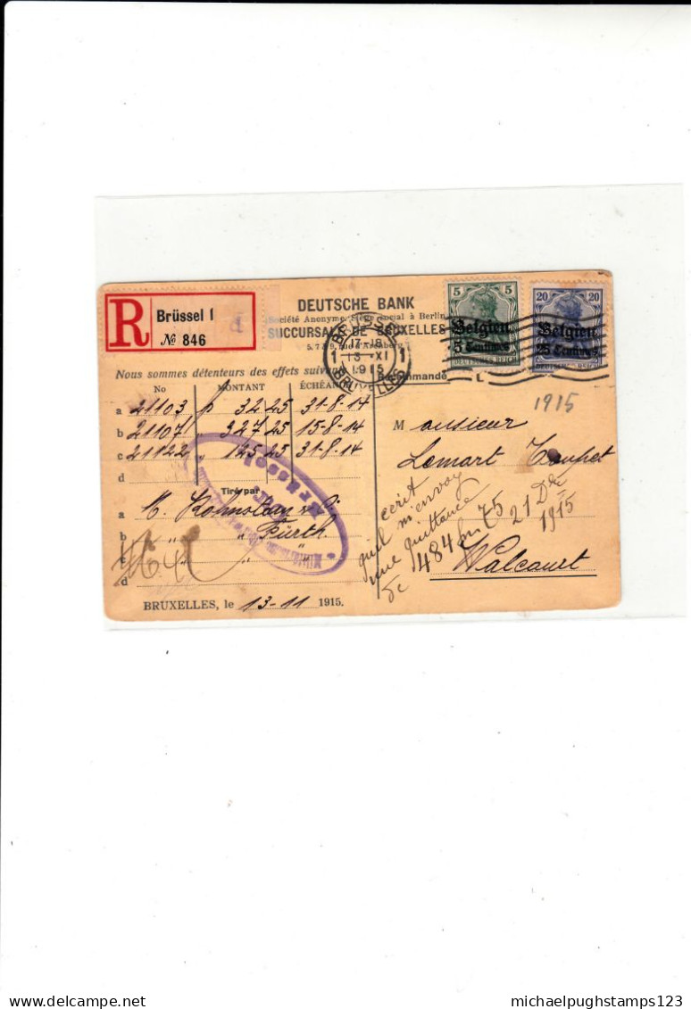 Belgium / German Occupation / W.WI. Censorship / Registered Postcards - Other & Unclassified